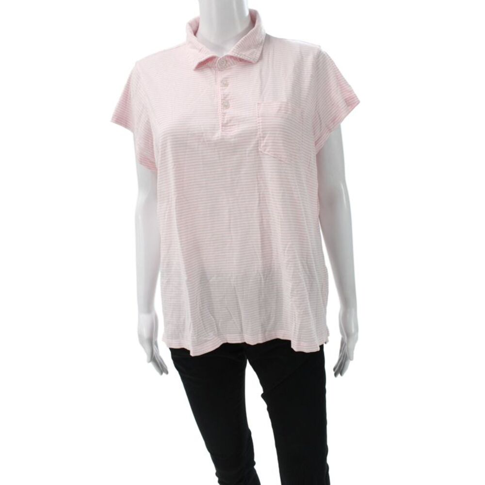 Renwick Womens Pink Striped Collared Polo Short Sleeve Pima Cotton Size XL